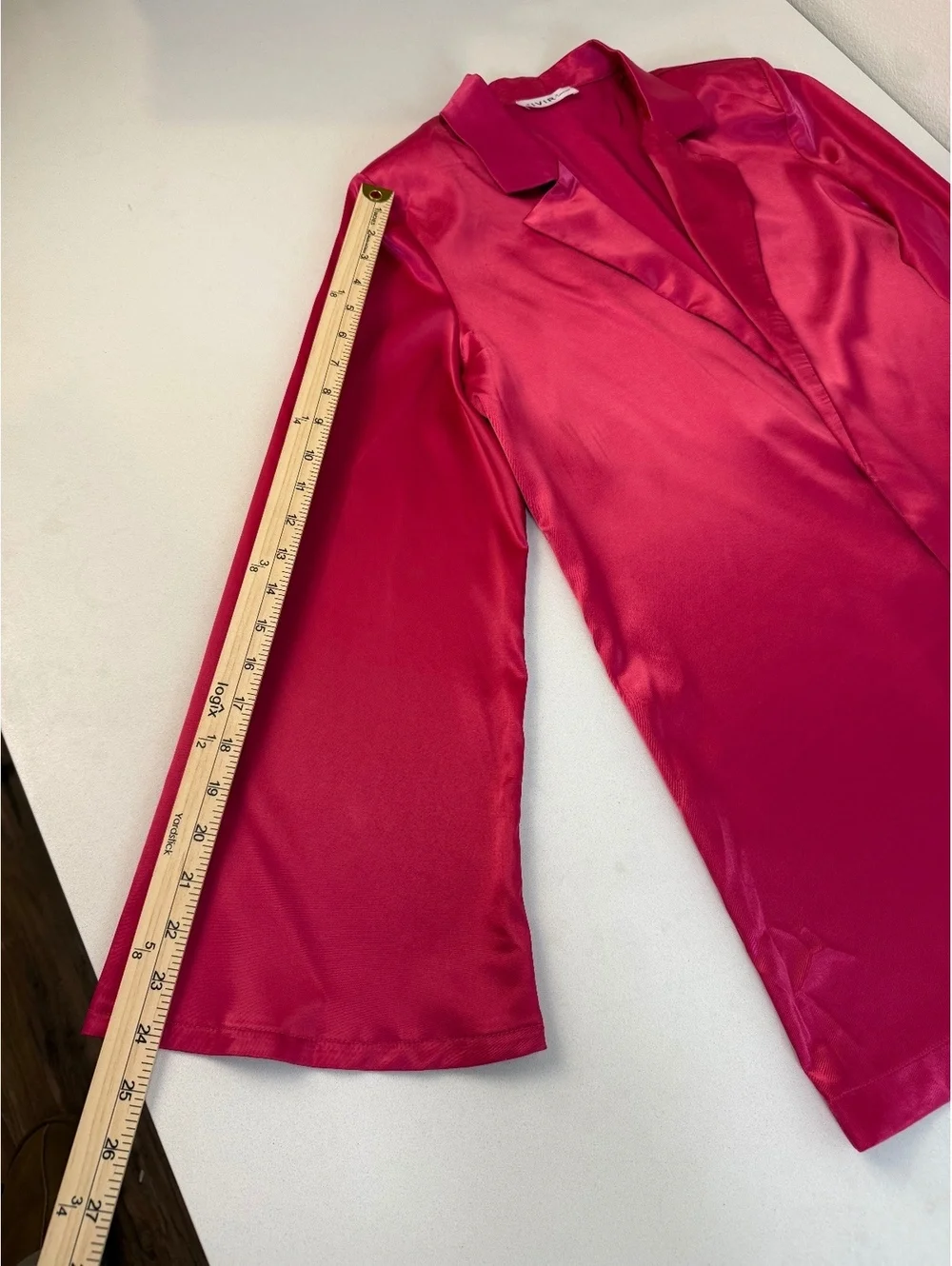 Women's Satin Fuchsia Two-Piece Set with Long Sleeve Jacket and Halter Top
